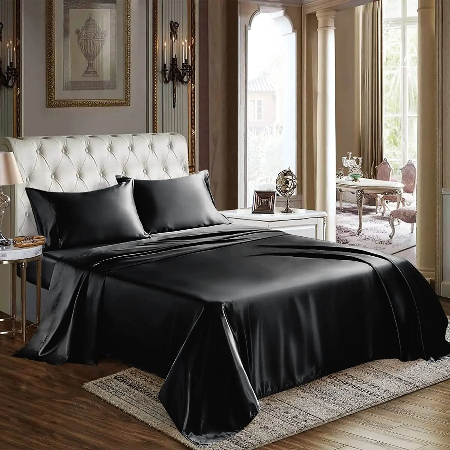 CozyLux Satin Sheets - 4 Piece Bed Sheet Set with Silky Microfiber, 1 Deep Pocket Fitted Sheet, 1 Flat Sheet, and 2 Pillowcases - Smooth and Soft