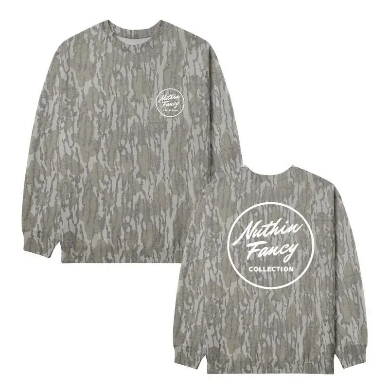 Washed Out BOTTOMLAND Nuthin Fancy Men’s Tibbee Flex Camo Sweatshirt with Tree Print, Long Sleeve Outdoor Hunting Pullover Hooded, Soft & Durable Camouflage Sweatshirt, Gift for Men, Gift for Her