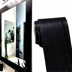 32 FT Black Border Peel & Stick Black Wood Grain Wallpaper Border Removable Waterproof Bathroom Mirror Frame Sticker,3.94 Inches by 32.8 Ft