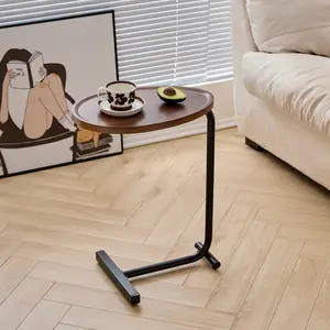 2-pieces Brown C-shaped Side Table, Small Sofa Table for Small Spaces, Living Room, Bedroom