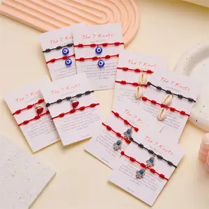 Lucky Handmade 7 Knots Red String Couple Bracelet for Women Men Turkish Evil Eye Sea S Heart Pendant Wristband Jewelry Gifts