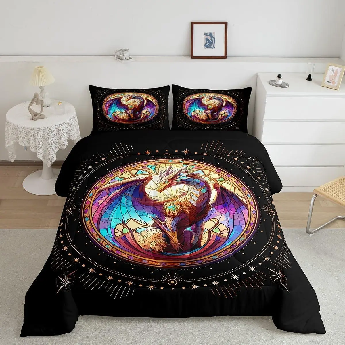 Dragon Comforter Set Dragon Stuff Comforter for Boys Girls Teens Wild Life Bedding Set Dragon Decor Duvet Set Room Decor Black Yellow Quilt Set