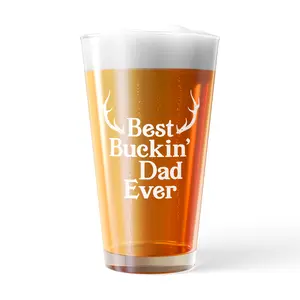Best Buckin Dad Ever Pint Glass Funny Fathers Day Hunting Antlers Graphic Novelty Cup-16 oz Funny Drinking Glasses Dad Joke  Funny Hunting  Novelty Drinking Glasses White Standard