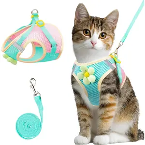 Cat Harness and Leash Set Escape Proof, Adjustable Cat Vest Harnesses Soft Kitten Harness Reflective Strips Jacket with Flower, Breathable Mesh Harnesses for Cats Puppy Easy to Wear Outdoor Walking