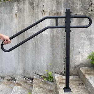 31.5"-9.5" L X 35.5" H Single Post Wrought Iron Handrails for 1-3 Steps, Railing for Steps, Handrail for Entrance, Porch (Black)