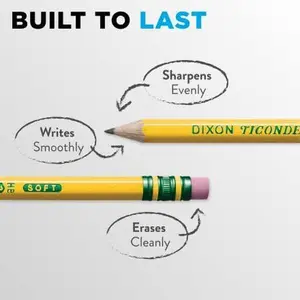 Dixon Ticonderoga Wood-Cased Pencils 2 HB Soft Yellow 12 Count Office School Supplies Office Stationery World's Best Pencil Satin Smooth Finish Non-Toxic & Latex-Free Eraser