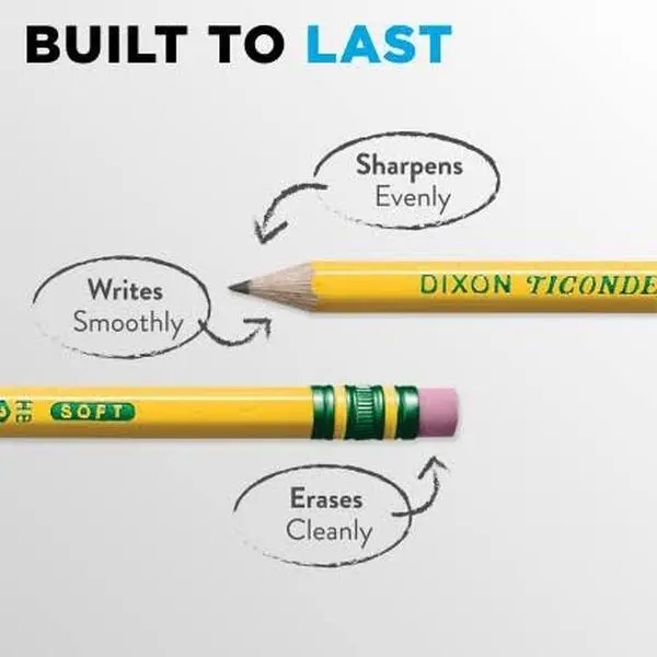 Dixon Ticonderoga Wood-Cased Pencils 2 HB Soft Yellow 12 Count Office School Supplies Office Stationery World's Best Pencil Satin Smooth Finish Non-Toxic & Latex-Free Eraser
