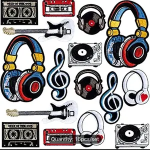 4pcs Iron On Patches for Jackets - Hip Hop Music Series Embroidery Patch for Clothes, Dress, Hat, Pants, Shoes, and Curtain - DIY Embroidery Patch Sewing Craft Decoration