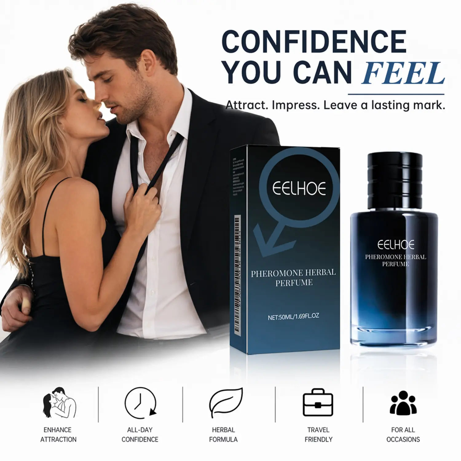 Men's Pheromone Perfume, Infused with Premium Pheromone Formula, Long Lasting Fresh Herbal Scent, Specially Crafted to Leave a Captivating Impression, Perfect for Romantic Evenings, Ideal Valentine's Day Gift for Him 50ml