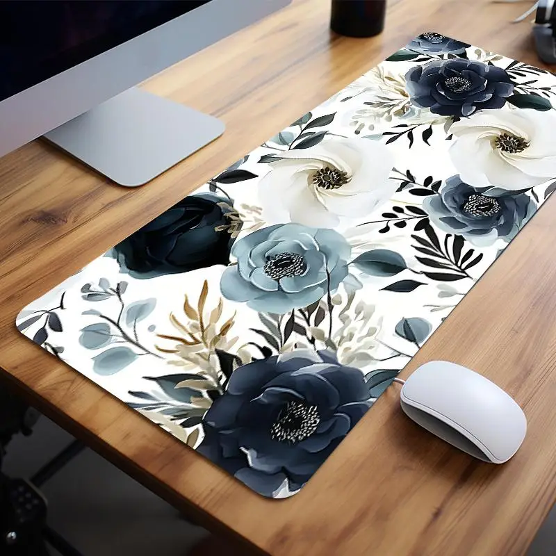 Creative Floral Pattern Mouse Pad, Multipurpose Large Rectangle Gaming Mouse Pad, Non-slip Rubber Base Stitched Edge Desk Pad For Desk Laptop Desktop