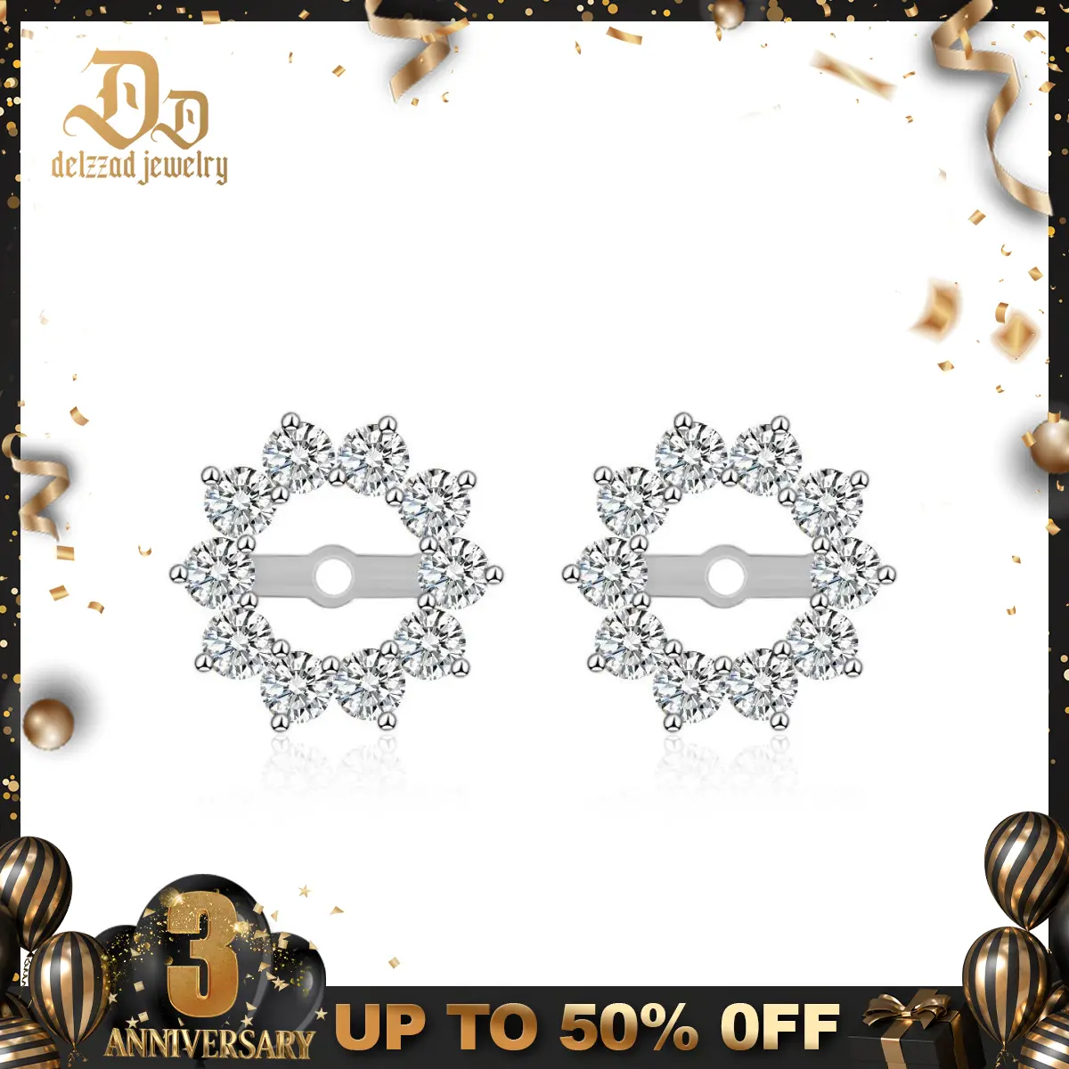 Delzzad Bling Flower Earring Jackets Synthetic Moissanite S925 Sterling Silver Earring Jackets for Studs Moissanite Jewelry Perfect Birthday Wedding Engagement Anniversary Christmas Gift(Jacket Only)
