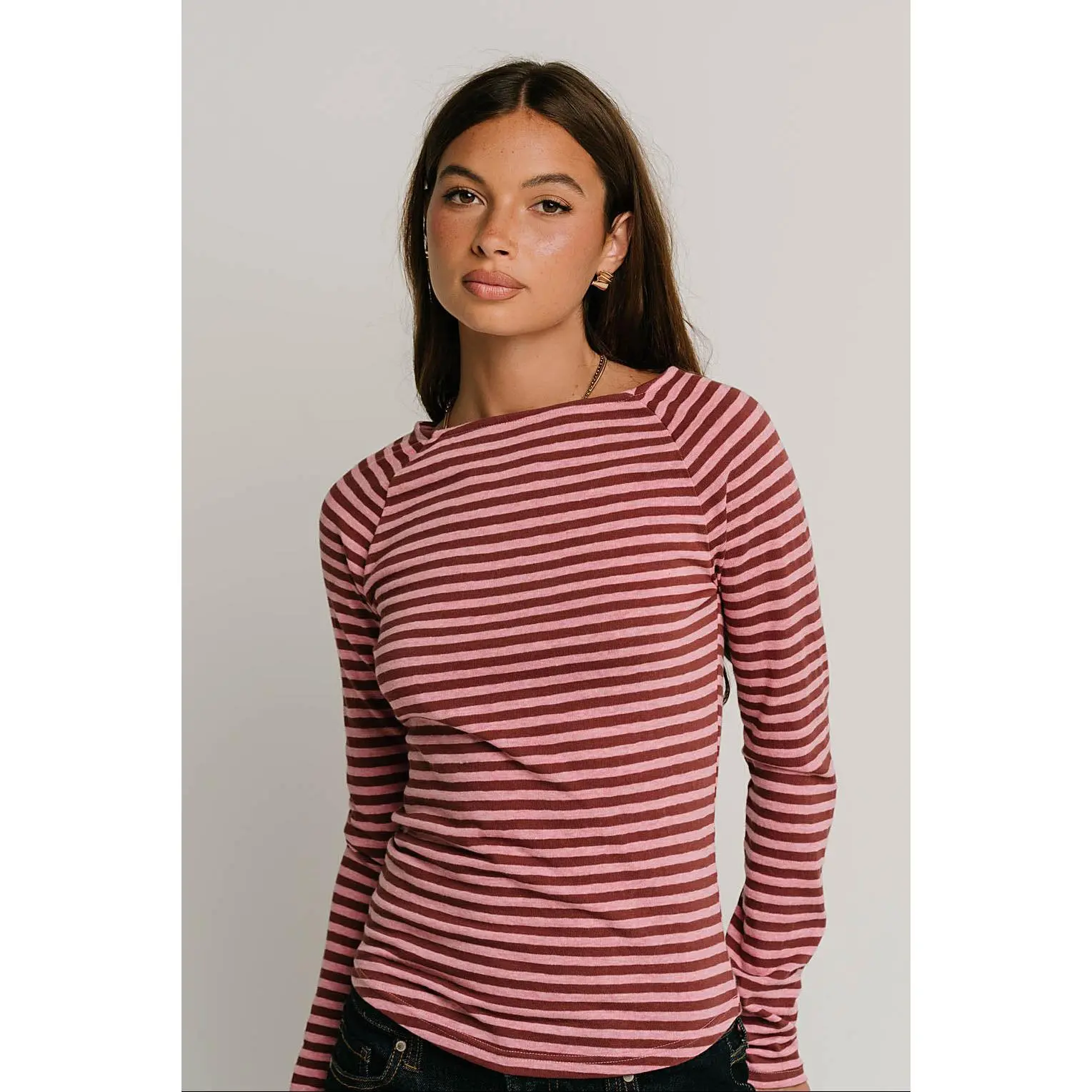 Lyza Striped Top in Burgundy