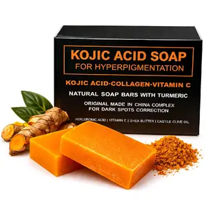 Djayna Kojic Acid & Vitamin C Collagen 2 Bar Soap for Hyperpigmentation Natural Soap Bars with Turmeric for Dark Spots Correction & Skin Repair Cleansing Facial Cleanser