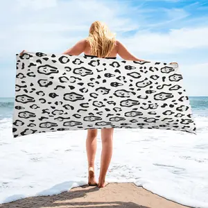 Ghost Face Leopard Pattern Print Beach Towel, Black White Horror Y2K Aesthetic, Soft Quick Dry Absorbent Microfiber, for Beach Vacation, Beach Party, Pool, Swimming Summer Vacation