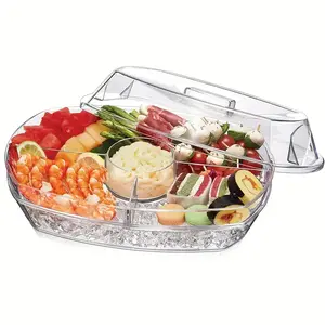 1set 3 Layers Chilled Condiment Server With Handle, Bar Ice Fruit Holder, Condiment Holder, Compartment Tray With Lid, Garnish Holder On Ice, Suitable For Summer, Swimming Pool, Travel, Party, Wedding, Summer Essential