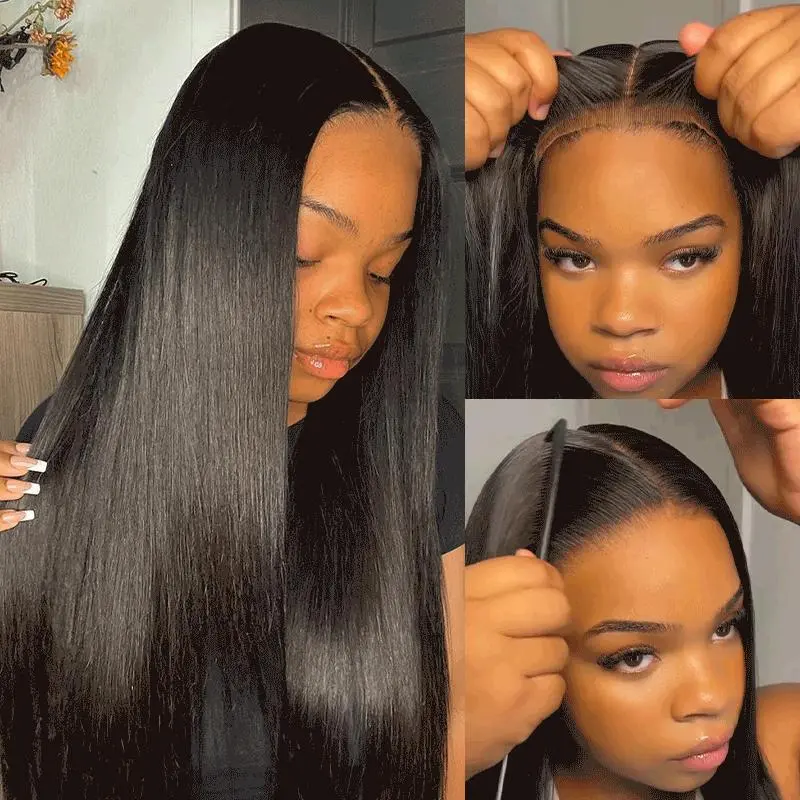 ISEE HAIR Wear Go V5 Straight 9*6 M-cap & 7*5 HD Lace Front Glueless Human Hair Wig with Drawstring Cap Pre Plucked Natural Hairline & Pre-Bleached Tiny Knots & Pre-Cut Lace Front Wigs Beginners Friendly Vacation Hair #SummerWins #DealsForYouDays