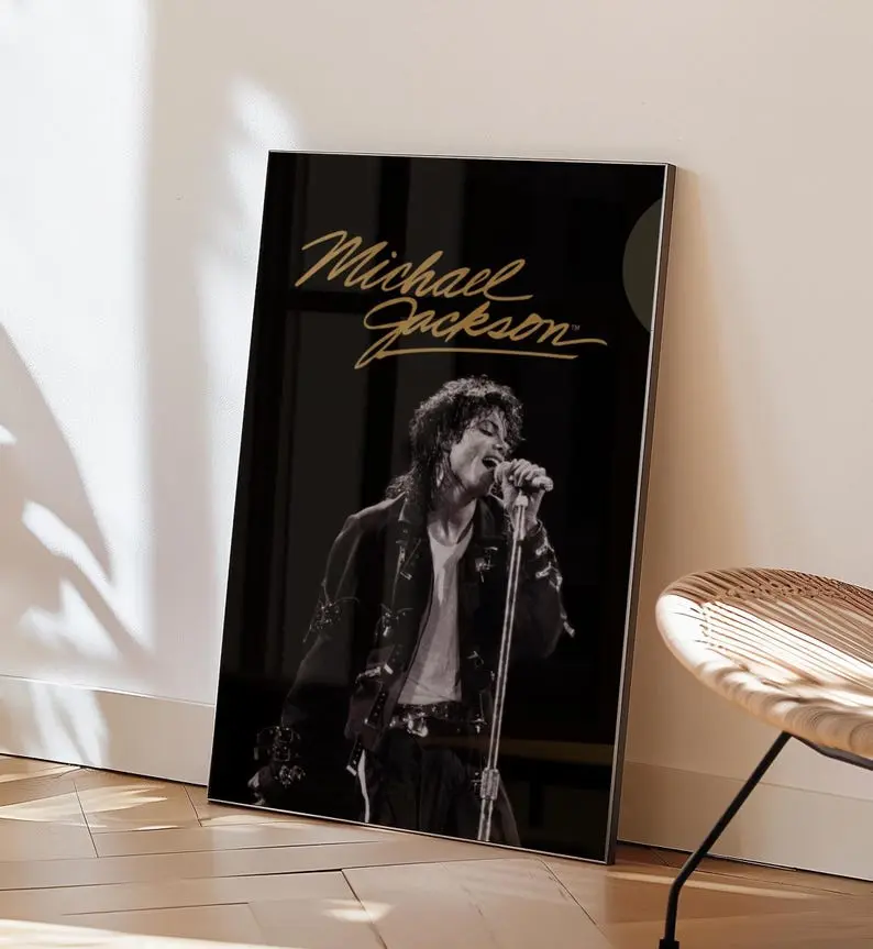 Michael Jackson Wall Art, Vintage Concert Poster, Signature Music Print, Black and Gold Decor, King of Pop Artwork