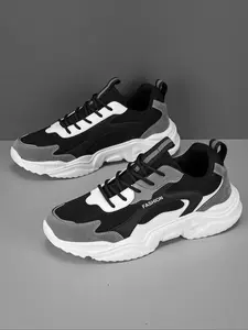 Men's Fashion Colorblock Patchwork Lace Up Sneakers, Casual Comfortable Sports Running Shoes, Trendy All-match Chunky Sneakers for Daily Wear, Sporty Running Shoes