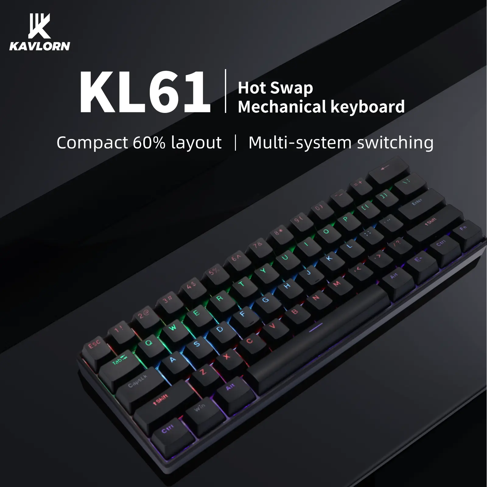 60 Percent Mechanical Keyboard, 61-Key Ultra-Compact Wired Gaming Keyboard with Rainbow RGB Backlight, Hot-Swappable Blue Switches, Anti-Grease PBT Keys for Gamers, 60 Percent Keyboard