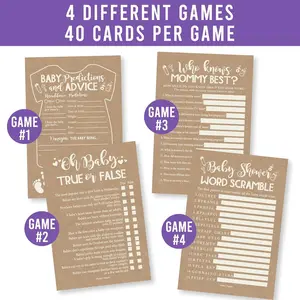 Baby Shower Party Games Set, Tabletop Games, Baby Prediction & New Parents Advice Cards, Word Puzzle, Word Scramble, Who Knows Mom Best, True False Judgment