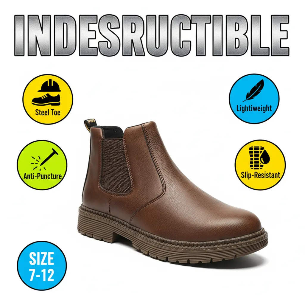 Women's & Men's Chic Synthetic Round-Toe Slip-On Safety Clogs, Breathable Water-Resistant Non-Slip Puncture-Resistant Work Shoes for Kitchen (CN40-US7.5)