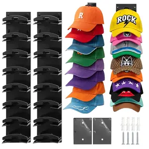 2 Pack Hat Organizer for Baseball Caps, Hat Rack for Wall with Strong Adhesive, Wall Mounted Hat Hooks Hold up to 16 Hats for Closet Door and Bedroom