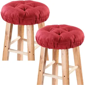 Bar Stool Covers Set of 2, Stool Covers Round with Elastic Band Pad, Soft Stool Seat Covers, Nonslip and Washable, 12 Inch, Wine Red