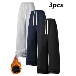 Men's Knit Straight-Leg Pants, Fashionable High-Street Multi-Functional Casual Pants, 100% Polyester, Lightweight and Comfortable, Fleece-Lined, Warm Outdoor Sports Pants - Loose Fit Legging