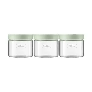 BUYDEEM 3-Pack 500ml Sealed Mason Jars - Wide Mouth Glass Food Storage for Lunch, Camping, Picnics - Sage Green CS1013