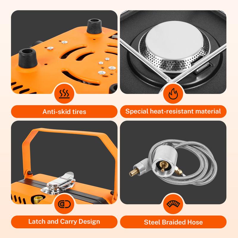 2 Burner Propane Camping Stove With Grill,Portable Foldable Camp Stove With 17000BTU, Two Piezo Ignition Adjustable Windproof Burners forCamping, Grilling, Tailgating, & More