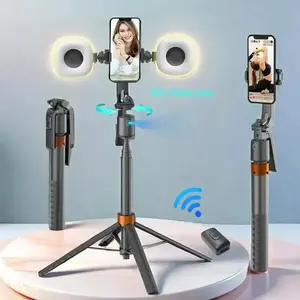 360-Degree Rotatable Selfie Stick Tripod, 70.9-Inch Rechargeable Smart Face Tracking with Dual Lights, Auto Face Tracking Phone Stand for Vlog Live Streaming