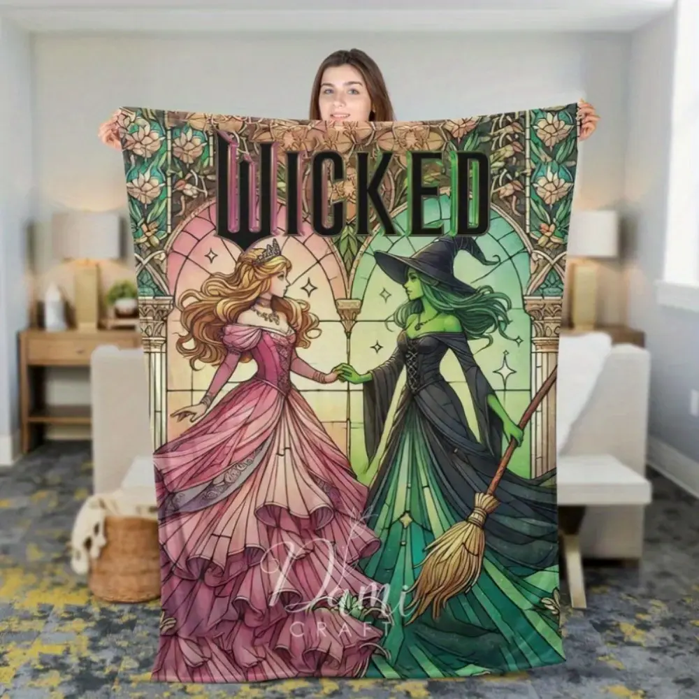 Enchanting Wicked themed printed flannel blanket - Four seasons comfort, suitable for sofa, bedroom, office in all seasons