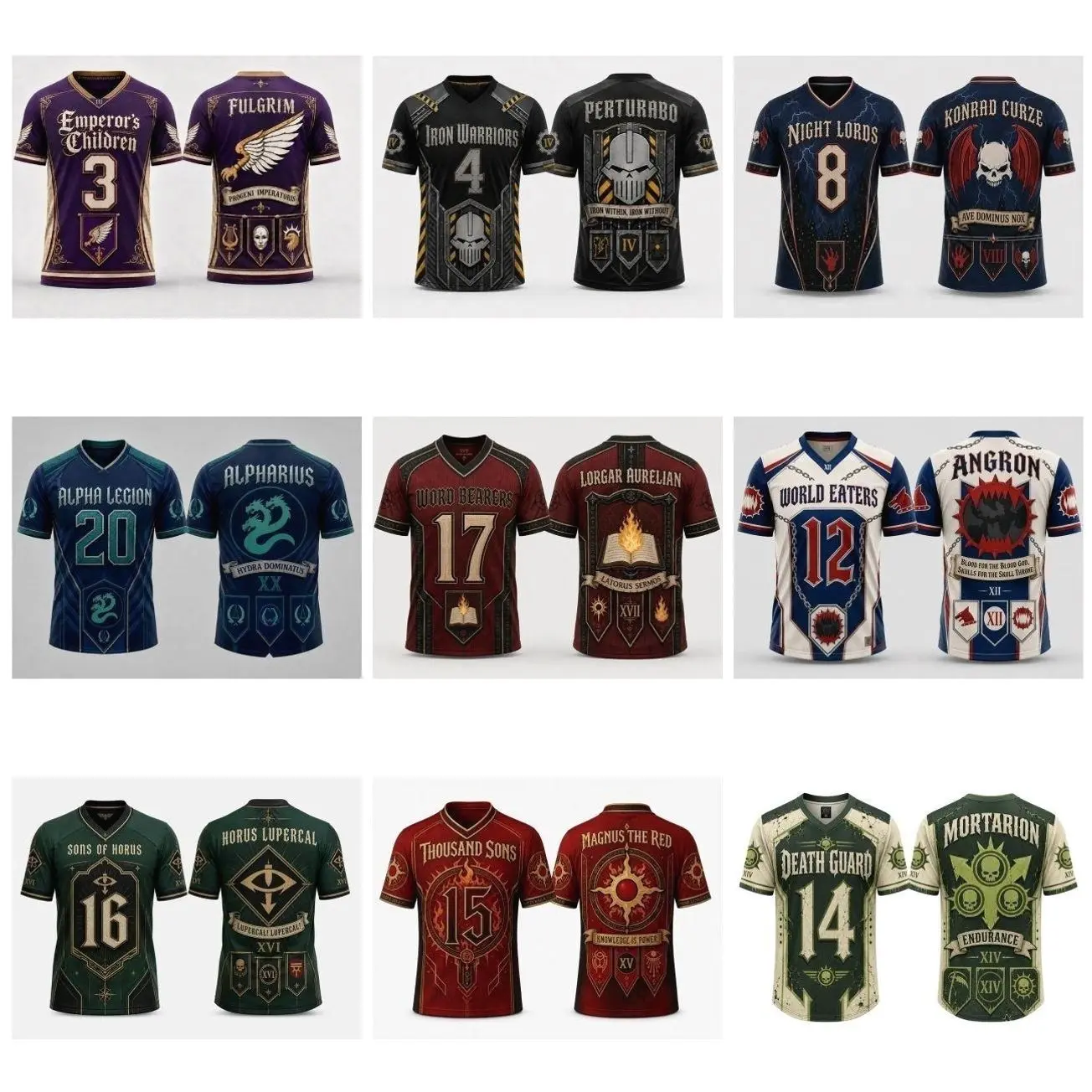 Warhammer 40K Traitor Primarch Chaos Space Marine V-Neck Jerseys - Choose Horus Lupercal, Angron, Mortarion, Magnus the Red & More - Epic Grimdark Athletic Shirts for Gamers