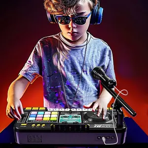 Dj Piano Rhythm Mixer Toy 2-In-1, 8-Key Keyboard Piano with 12 Midi Buttons, Entertainment Mode, Microphone Stand, Recording Function