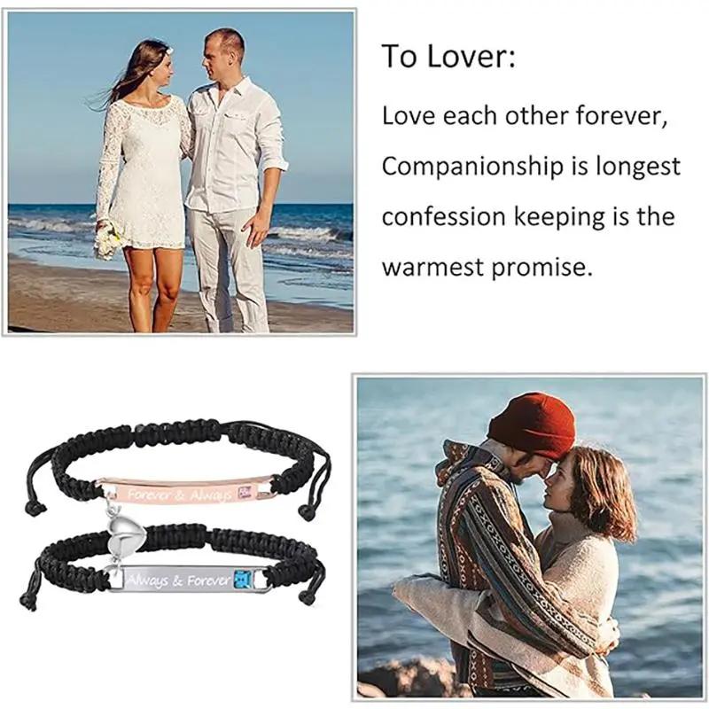 Adjustable Couple Bracelet Set, Heart Rate Bracelet & Rose Gift Box, Fashion Bracelet for Couples, Daily Clothing Decor, Trendy All-match & Exquisite Jewelry for Birthday Love Gift, Heart Charm Bracelet, Gift Ideas Valentine’s Day Gift Christmas Gift