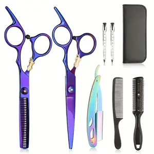 8PCS/SET New Hair Scissors Professional Cutting Shears Thinning Hairdressing Haircut Set Accessories Shop Salon Barber & Home Japanese Steel 6.0'' Inches Hairdressing Hair Haircut Cutting Thinning Tools Salon Hairdresser's Set