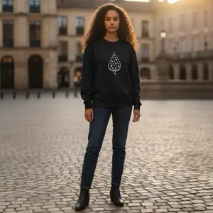 LANA Cracked Raindrop Crewneck - Black Sweatshirt with Unique Rain Drop Design Fitted Long Sleeve Casual Winter Medium Length