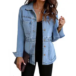 【NEW】Lannew Denim Jacket for Women Distressed Jean Jacket Button Down Oversized Shacket with Pockets 2025 Casual Long Sleeve Collared Fitted Outerwear
