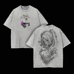 Frieren × Fern Frieren: Beyond Journey's End Anime Double Printed Vintage Washed Tee Unisex Oversize Anime Manga Washed Heavyweight Cotton T-shirt boyfriend tees wicked merchandise UII