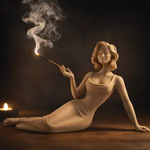 Reclining Woman Incense Holder, Minimalist Beige Sculpture, Meditation Zen Decor