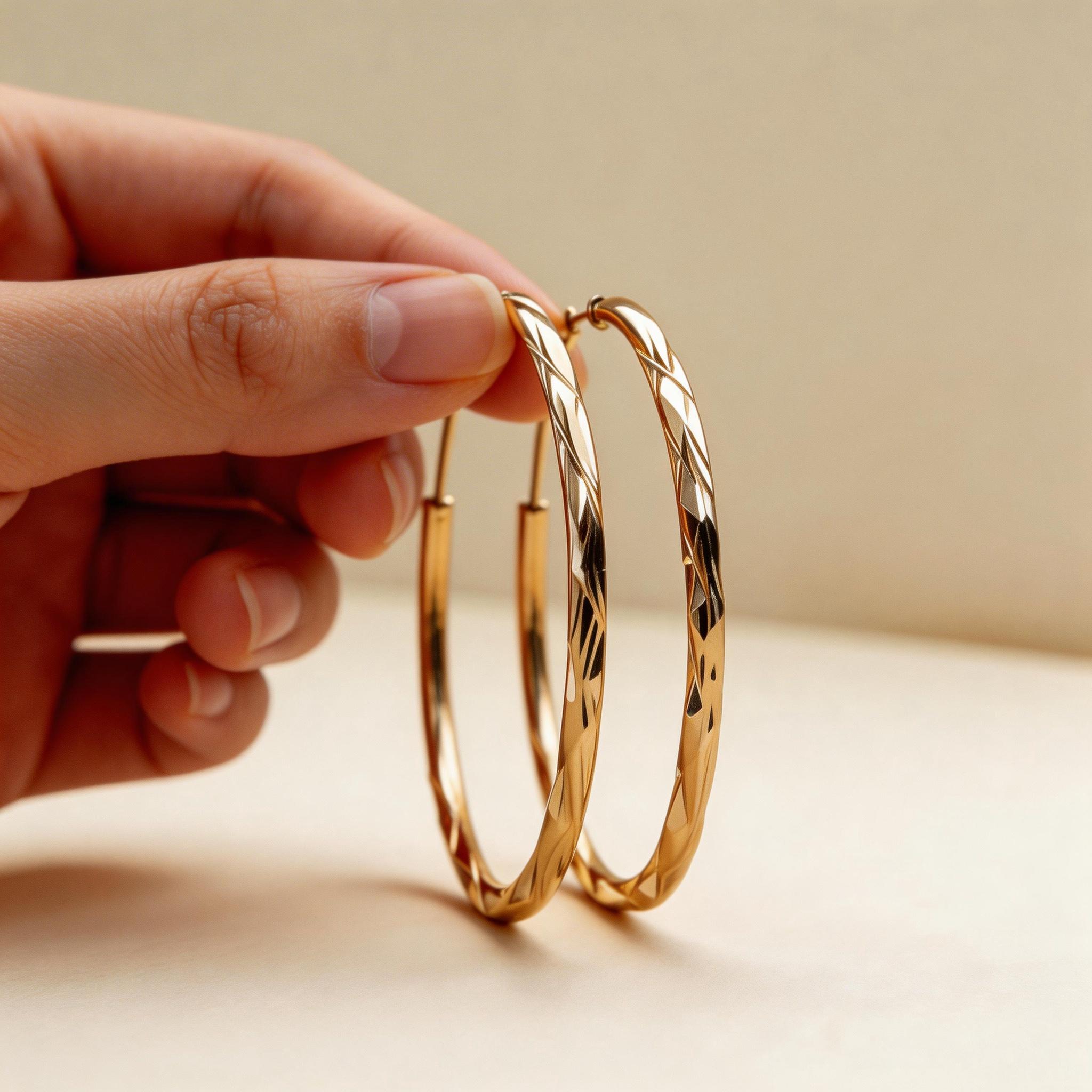 Stylish 18K Gold Plated Textured Twisted Hoop Earrings, 4MM Width Twist Design, Versatile Jewelry for Women & Girls, Perfect for Daily & Party Wear