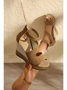 Women's Suede Wedge Sandals with Ankle Strap, Open Toe Platform High Heels