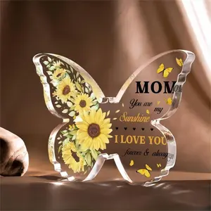 Butterfly Shaped Sunflower Acrylic Plaque - "MOM, You're My Sunshine, " for Mother's Day, Birthday, Christmas & Thanksgiving Decoration Ornaments