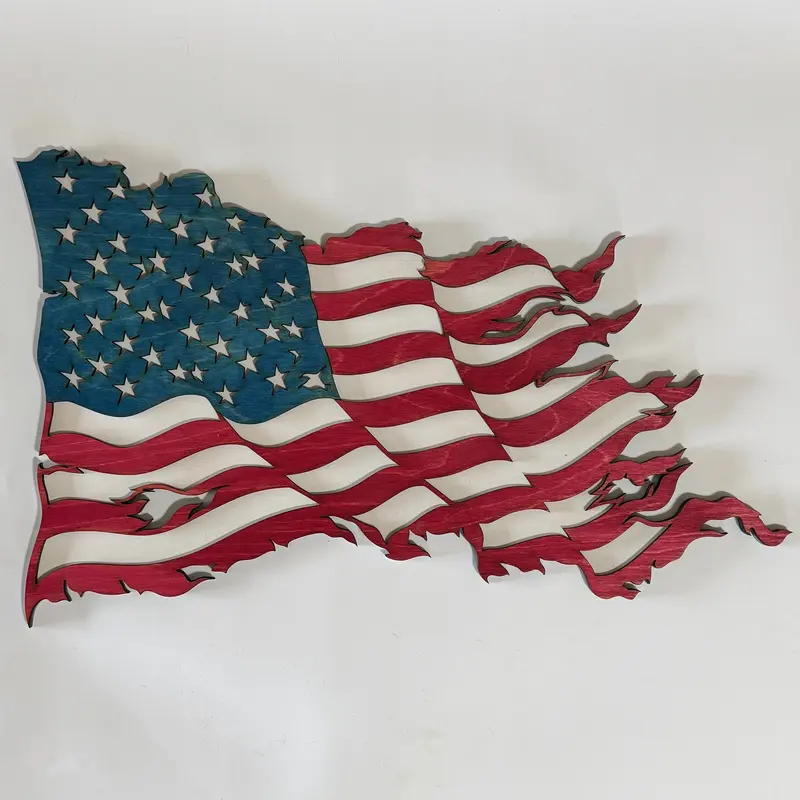Wooden Tattered American Flag - Multicolor Wooden Flag with Original Design and Style