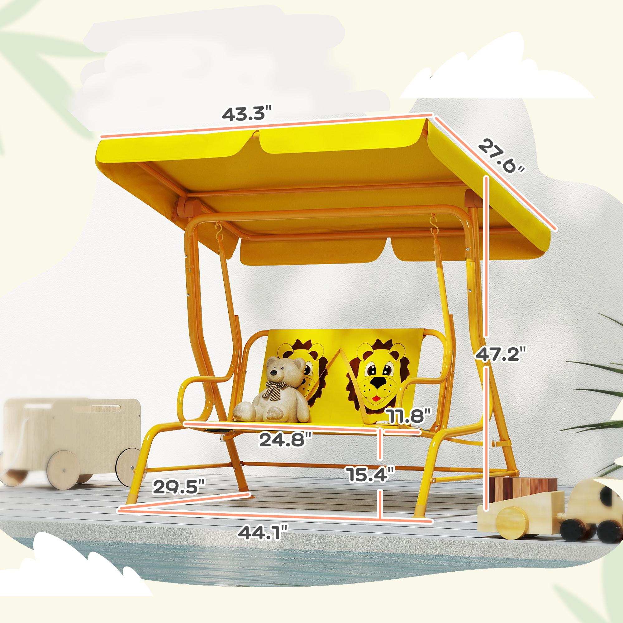 Safe & Fun Kids' Swing Chair! Yellow Patio Swing with Adjustable Canopy & Safety Belt – Perfect for Garden, Poolside or Balcony