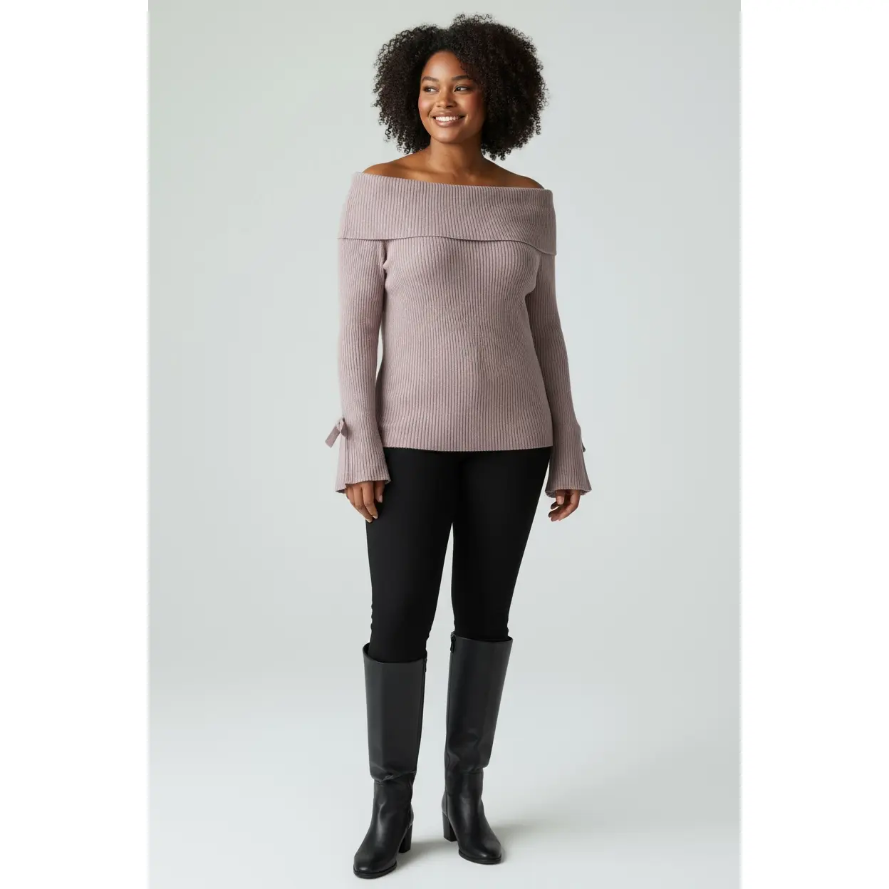 Lavender Breeze Off-the-Shoulder Sweater