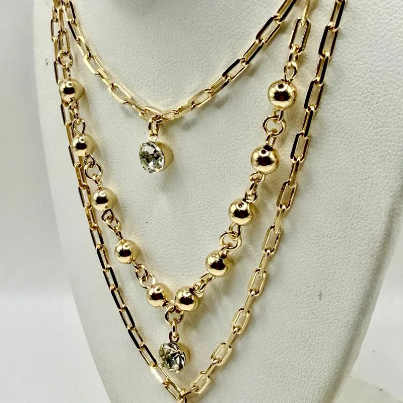 Layered necklace gold filled triple chain necklace oro laminado