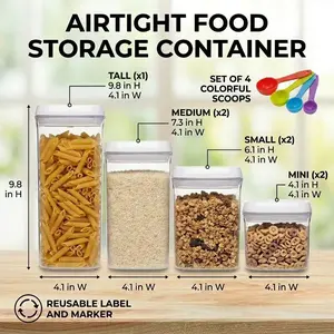 7-Piece Airtight Food Storage Container Set - Clear Pantry Organizer with Bonus Scoops & Labels