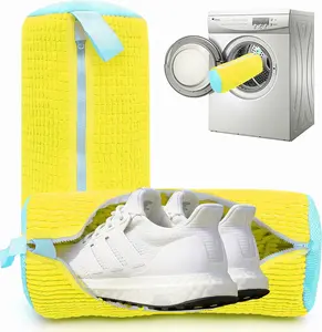 2PCS Shoe Washing Machine Bgs,Laundry Shoe Bags for Washer and Dryer, Reusable and Durable Zipper Sneaker Shoe Washing Bag, Tennis Shoe Cleaning Bag for All Shoe Types (Yellow)