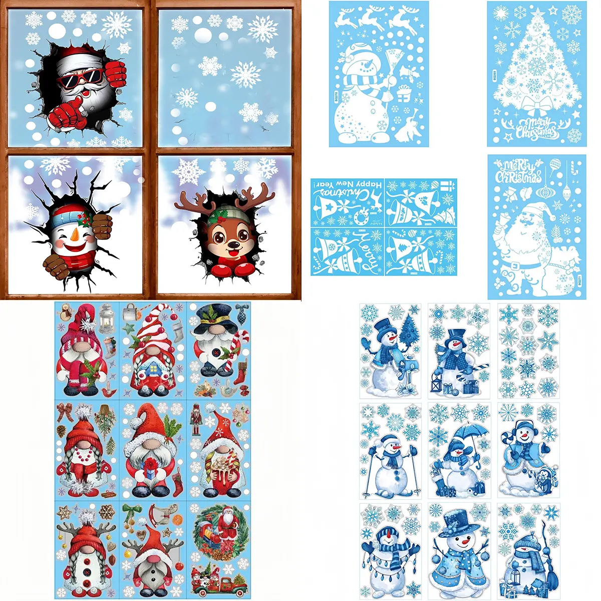 Cute Christmas Window Stickers, Double-Sided Santa & Snowflake Window Clings, Merry Christmas Decals for Home Windows, Classroom & Winter Holiday Decorations